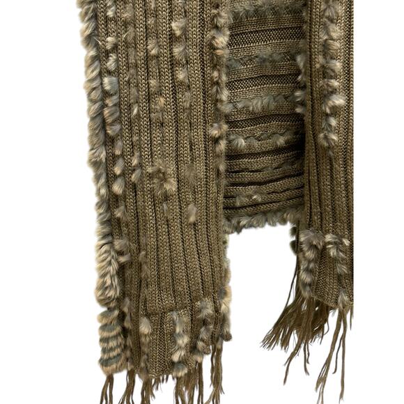 Belle Fare Rabbit Fur Knit Fringe Vest Shawl Wrap Boho Cozy Winter Layer - Picture 5 of 8